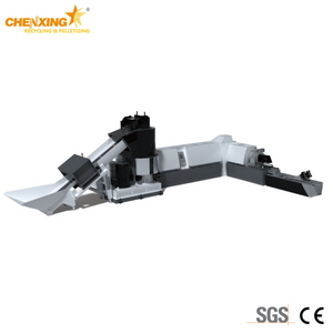 Two-stage recycling machine with dual extruder and cutter-compactor system.