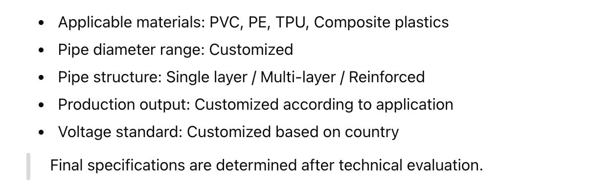 Typical Technical Parameters (Customized Design)