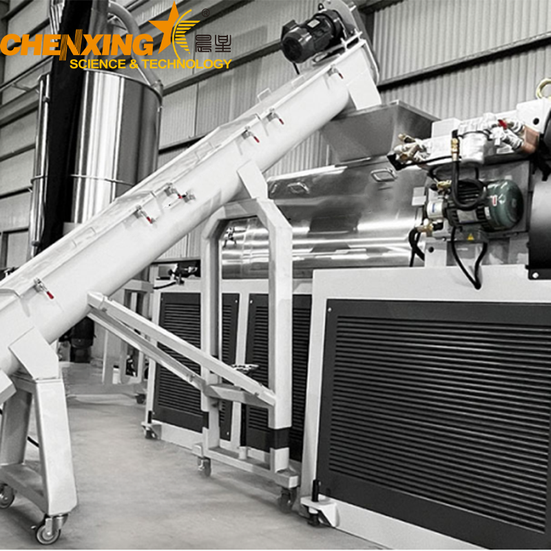 Output granules from squeezer drying machine ready for extrusion