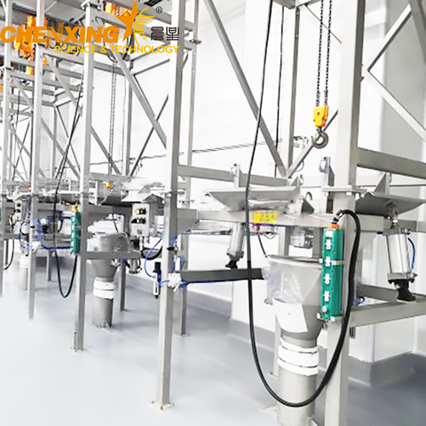 Industrial ton bag feeding station for powder and granular material unloading