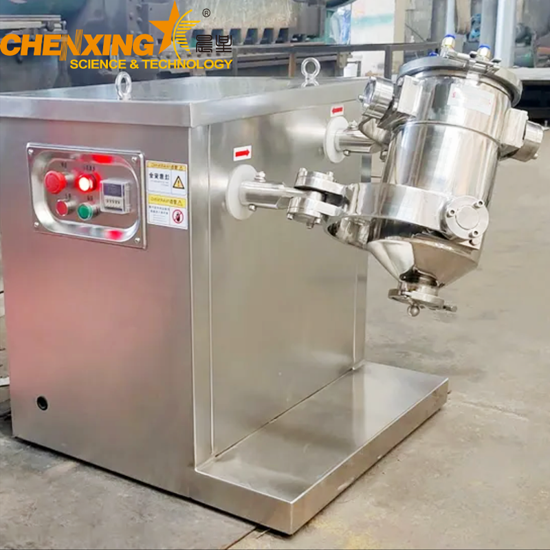 Industrial 3D mixer performing translation inversion rotation motion to prevent segregation