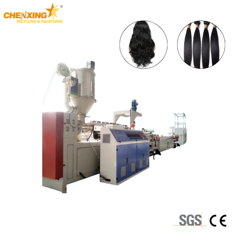 Synthetic wig filament extrusion line — complete production line and control panel.