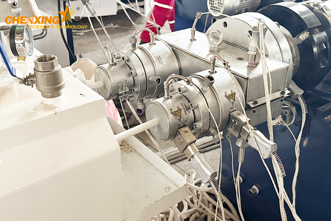 double outlet PVC pipe extrusion line for electrical conduit pipe manufacturing.png