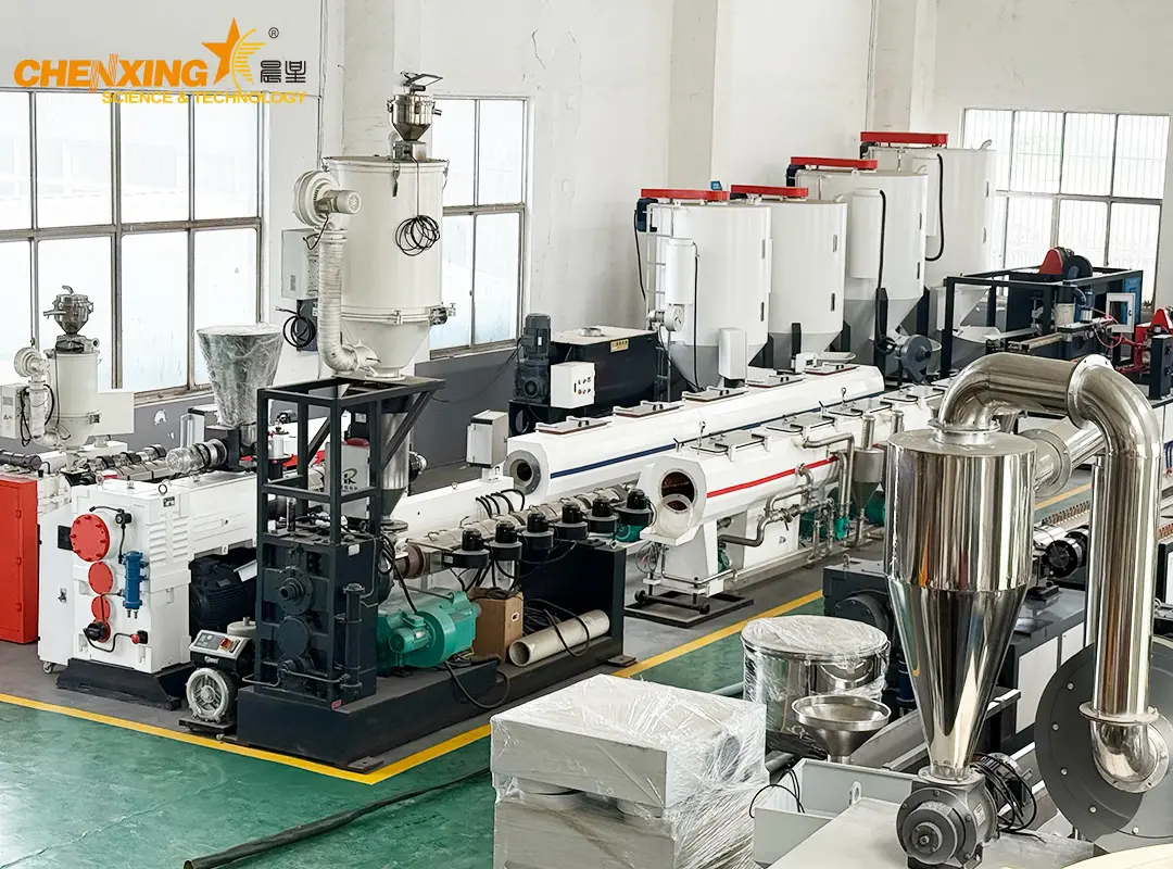 Automatic PVC pipe extrusion machine in workshop