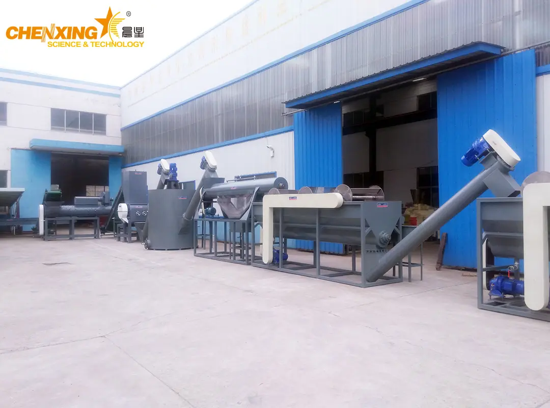 Turnkey PET recycling line equipment layout showing full washing and processing system